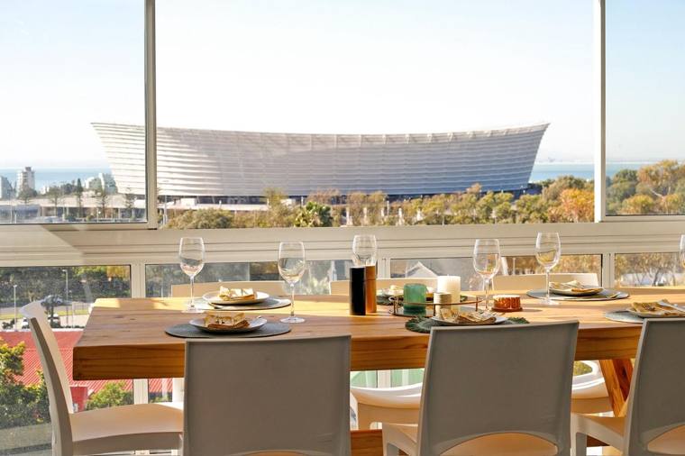 Dining table with a view of Cape Town Stadium